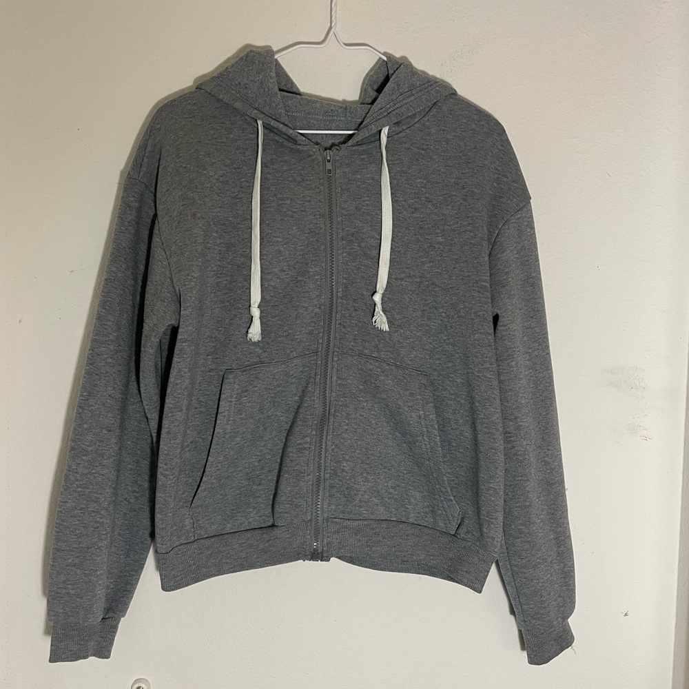Dark grey 100% polyester Cropped Zip Up